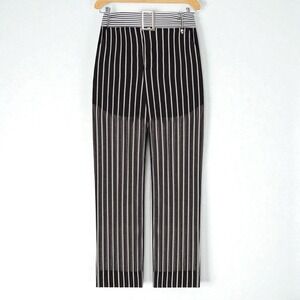 Twinset Trousers Size 6 Cotton Silk Stripe‎ Semi Sheer Lined Black White